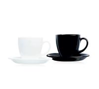 Luminarc Set de 6 Tazas con Plato Vidrio Carine N&B de Opal 22 lanco Y Negro, Opal, acabado brillo, 22cl