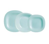 Luminarc Vajilla de vidrio opal Carine 18 piezas para 6 personas | Turquesa, diseño cuadrado, acabado brillo, fabricada en Francia, apta para microondas y frigorífico
