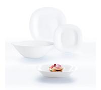 Luminarc Vajilla de vidrio opal Carine 19 piezas para 6 personas | Blanco, diseño cuadrado, acabado brillo, apilable, fabricada en Francia, apta para microondas y frigorífico