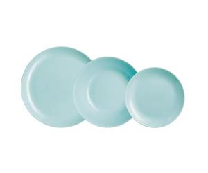 Luminarc Vajilla de vidrio opal Diwali 18 piezas para 6 personas | Turquesa, diseño redondo, acabado brillo, apilable, fabricada en Francia, apta para microondas y frigorífico
