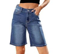 LuminBlaze Pantalones Cortos Vaqueros para Mujer de Talle Alto, a la Moda, hasta la Rodilla, Elásticos, Pierna Ancha, Corte Suelto, Tipo Bermuda Larga