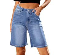 LuminBlaze Pantalones Cortos Vaqueros para Mujer de Talle Alto, a la Moda, hasta la Rodilla, Elásticos, Pierna Ancha, Corte Suelto, Tipo Bermuda Larga