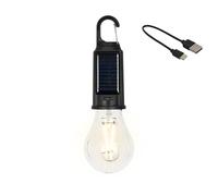 Lumineo Bombilla solar de plástico de 6 x 18 cm, regulable, con filamentos LED, recargable por USB-C, lámpara solar inalámbrica para colgar en exteriores, color negro blanco cálido