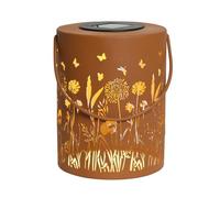 Lumineo Farolillo solar LED de 14 x 18 cm, metal, color marrón rojizo/blanco cálido, con diseño de juego de sombras, lámpara con adorno, iluminación de juego de luces, decoración para balcón, terraza