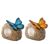 Lumineo Figura solar LED con mariposa, 1 unidad, surtido de 7 x 9 cm, cerámica - Figura de jardín con luz - Figura decorativa para terraza y balcón - Diseño de iluminación solar - Luz solar para