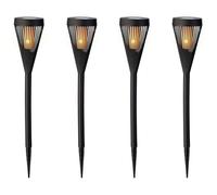 Lumineo Iluminación solar para jardín, efecto llama, juego de 4 unidades, 45 cm, plástico LED, antorcha de jardín, lámpara solar para jardín, lámpara solar para exterior, luz blanca cálida