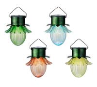 Lumineo Lámpara solar de jardín de 35,5 x 11,5 cm, plástico, juego de 4 unidades - LED flor lámpara solar para jardín balcón - Lámpara colgante decorativa - Lámpara solar para exterior colgante como
