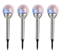 Lumineo Lámpara solar LED para exteriores, 30 cm, acero inoxidable, juego de 4 unidades, cristal con cambio de color, lámpara solar para jardín, iluminación de jardín, iluminación solar para jardín