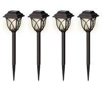 Lumineo LED Solar Außenleuchte 33cm Kunststoff - Solarleuchte Gartenlicht zum stecken 4er Set Gartenleuchte Gartenlampe Solarlicht Solarlampen & Gartenbeleuchtung für Außen Garten Schwarz Warmweiß