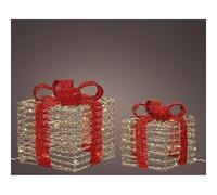 Lumineo Set de regalo LED dorado con temporizador y lazo, 2 piezas.