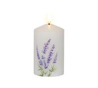 Lumineo Vela LED con diseño de lavanda, 7 x 14,5 cm, batería de cera, decoración para interiores, decoración del hogar, vela de pilar a pilas, vela decorativa con diseño, color blanco