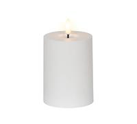 Lumineo Vela LED con función de temporizador, 7,5 x 12 cm, cera - interior y exterior - efecto llama parpadeante - Vela de cera auténtica funciona con pilas - Vela de cera rústica blanca cálida