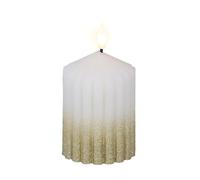 Lumineo Vela LED con función de temporizador, 7 x 10 cm, cera - con ranuras y purpurina - Vela de cera auténtica funciona con pilas - Blanco cálido