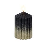 Lumineo Vela LED con función de temporizador, 7 x 10 cm, cera - con ranuras y purpurina - Vela de cera auténtica funciona con pilas - Vela de cera - Negro Blanco Cálido