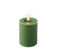 Lumineo Vela LED con función de temporizador, 7 x 11 cm, cera con efecto parpadeante, funciona con pilas, color verde oscuro, blanco cálido