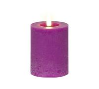 Lumineo Vela LED con función de temporizador, 7 x 11 cm, cera - efecto llama parpadeante - Vela de cera auténtica funciona con pilas - Vela de cera rústica lila blanco cálido