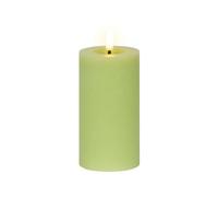 Lumineo Vela LED con función de temporizador, 7 x 15 cm, cera con efecto parpadeante, funciona con pilas, color verde claro, blanco cálido