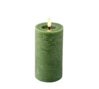 Vela LED con función de temporizador, 7 x 15 cm, cera con efecto parpadeante, funciona con pilas, color verde y blanco cálido