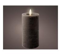 Lumineo Vela LED Efecto Llama con Temporizador 6h, Superficie Rústica Color Gris Antracita, Ø7 x 15 cm, Funciona con 2 Pilas AAA