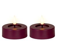 Lumineo Velas de té LED con temporizador, 6,5 x 5 cm, plástico, 2 unidades, para interior y exterior, con temporizador de 6 horas, funciona con pilas, velas sin llama como velas de mesa, velas