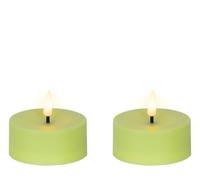 Lumineo Velas LED solares para exteriores, 7 x 3,2 cm, plástico, efecto llama, para exteriores, funciona con pilas, velas sin llama como velas de mesa, velas decorativas, velas artificiales, verde