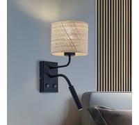 Luminex Aplique de pared Jovin 1 luz con foco, pantalla de ratán