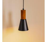 Luminex Lámpara colgante Esma, negro, detalle de madera, 1 luz