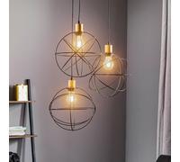 Luminex Lámpara colgante Gerid redonda de 3 luces negro/latón