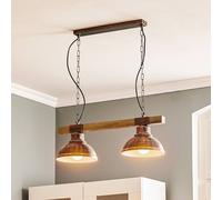 Luminex Lámpara colgante Hakon de 2 luces marrón óxido/madera natural