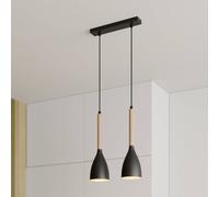 Luminex Lámpara colgante Muza, 2 luces, negro/madera clara