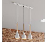 Luminex Lámpara colgante Muza, 3 luces, blanco/madera clara