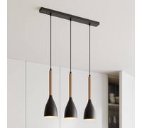 Luminex Lámpara colgante Muza 3 luces larga negro/madera clara