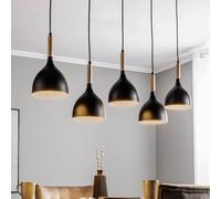 Luminex Lámpara colgante Nanu con madera larga, 5 luces, negro