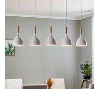 Luminex Lámpara colgante Noak 5 luces larga blanco/madera natural