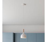 Luminex Lámpara colgante Noak, blanco/madera natural, Ø 17 cm