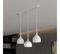Luminex Lámpara colgante Noak, blanco/madera natural, 3 luces larga