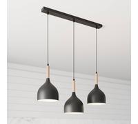 Luminex Lámpara colgante Noak de 3 luces, larga, negra/madera natural