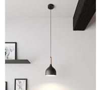 Luminex Lámpara colgante Noak, negro/madera natural, Ø 17 cm