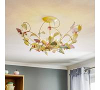 Luminex Lámpara de techo BUTTERFLY, crema/verde/rosado, acero inoxidable, 3 luces