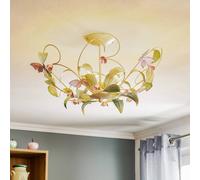 Luminex Lámpara de techo BUTTERFLY, crema/verde/rosado, acero inoxidable, 5 luces