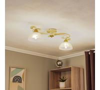 Luminex Lámpara de techo Flora, dos pantallas de cristal, blanco/latón