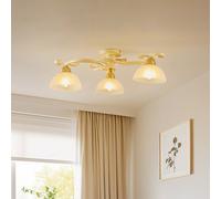 Luminex Lámpara de techo Flora, tres pantallas de cristal, blanco/latón