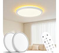 LuminexDesigns 2ER LED Plafón Dimmable Plano con Mando - 30W Lámpara Techo: Retroiluminación Blanca Cálida, Luz Nocturna, Temporizador. Para Dormitorio, Salón, Cocina, Redondo Ø30CM