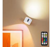 LuminexDesigns Aplique Pared Interior LED Sin Cable - Recargable, Dimmerable, Touch y Mando, RGB 7 Colores, Blanco con Timer, para Dormitorio, Baño y Cocina
