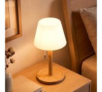 LuminexDesigns Lámpara de Mesa LED Inalámbrica de Madera - Recargable, Estilo Escandinavo Bohémien con Interruptor de Cuerda, Luz Ambiental IP54 para Dormitorio, Sala, Patio y Uso Exterior-BAMO TL10