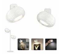 LuminexDesigns Lámpara de Mesa LED Inalámbrica Touch Regulable - Lámpara de Noche Moderna Blanca, Recargable USB, 2 Focos con Base Magnética, Giratoria 360° para Dormitorio y Oficina