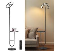 LuminexDesigns Lámpara de Pie con Mesa - Lámpara LED Regulable 36W con Mando a Distancia y Control Táctil, Cabezal Giratorio 360°, 2700K-6500K, Moderna para Salón, Oficina, Dormitorio - Negro