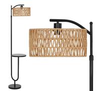 LuminexDesigns Lámpara de Pie Vintage en Ratán - Estilo Retro Negra con Portalámparas E27, Repisa Integrada, Altura Ajustable 176 cm, Cable 2 m, Interruptor de Pie, para Salón y Dormitorio