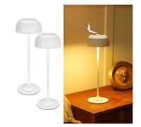 LuminexDesigns Lámparas De Mesa Táctiles Set De 2, Lámpara Inalámbrica Regulable Para Salón, Batería Recargable 5200 mAh, 3 Modos De Color, Luz Ambiental IP54 Para Dormitorio Y Hogar, Blanca