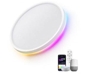 LuminexDesigns Plafón LED Inteligente 24W Regulable con Mando y Control WiFi - Lámpara de Techo Ultrafina con Luz de Fondo RGB, Compatible con Alexa y Google Home, para Salón y Dormitorio